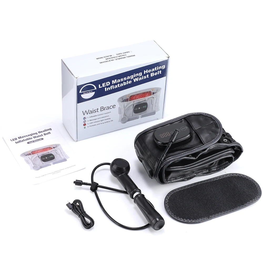 Cordless Inflatable Waist Belt with Heating Vibration Low Back Lumbar Support Belt Spinal Air Tration Belt Waist Support Brace