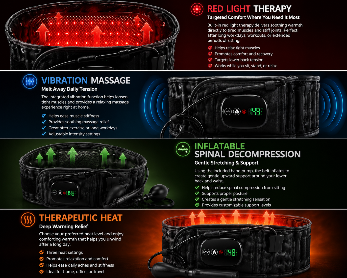 RevCore™ 4-in-1 Lumbar Decompression Belt (NOIR)