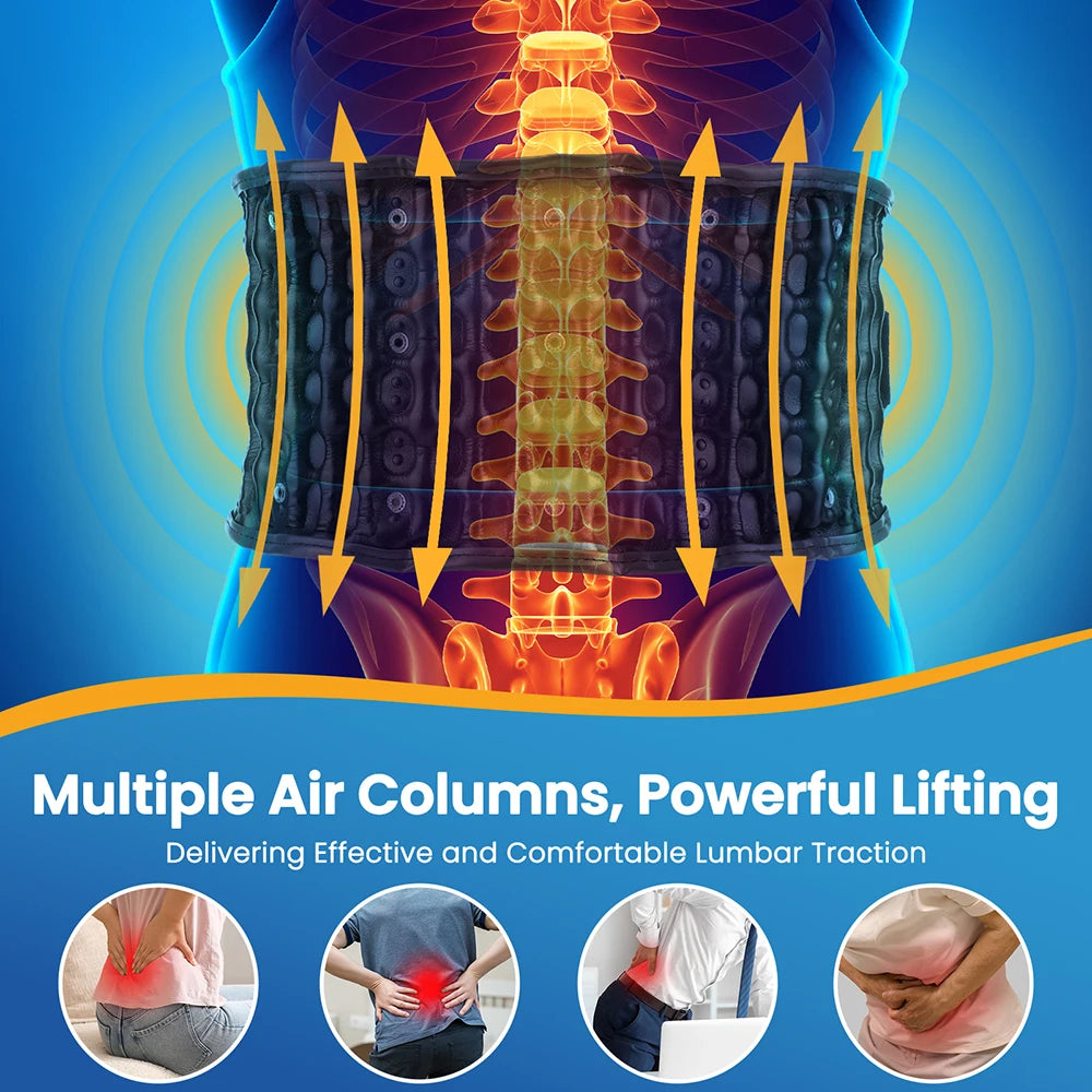Cordless Inflatable Waist Belt with Heating Vibration Low Back Lumbar Support Belt Spinal Air Tration Belt Waist Support Brace