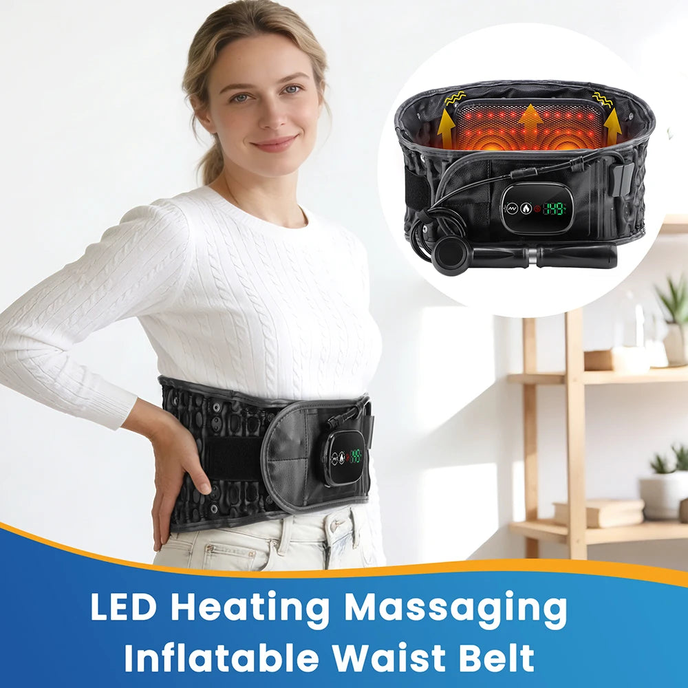 Cordless Inflatable Waist Belt with Heating Vibration Low Back Lumbar Support Belt Spinal Air Tration Belt Waist Support Brace
