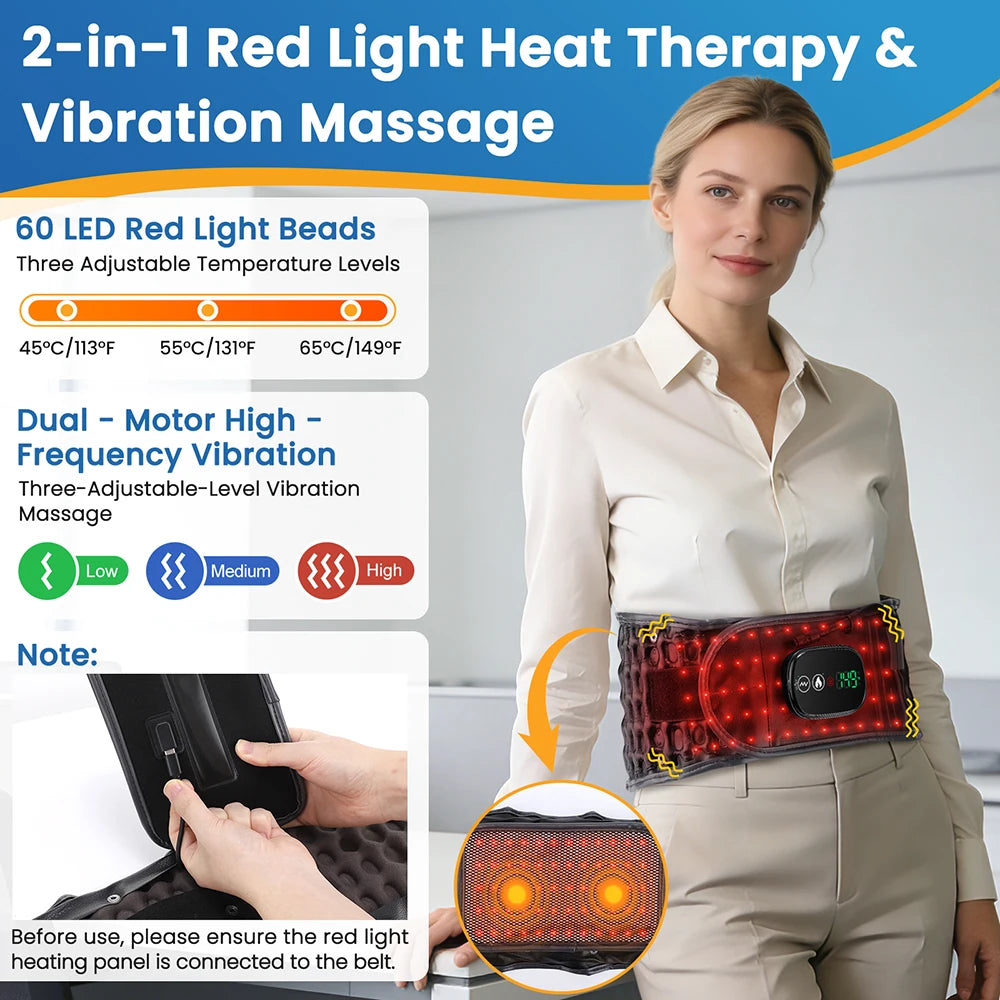 Cordless Inflatable Waist Belt with Heating Vibration Low Back Lumbar Support Belt Spinal Air Tration Belt Waist Support Brace
