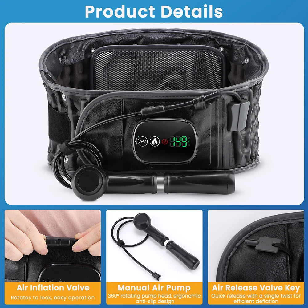Cordless Inflatable Waist Belt with Heating Vibration Low Back Lumbar Support Belt Spinal Air Tration Belt Waist Support Brace