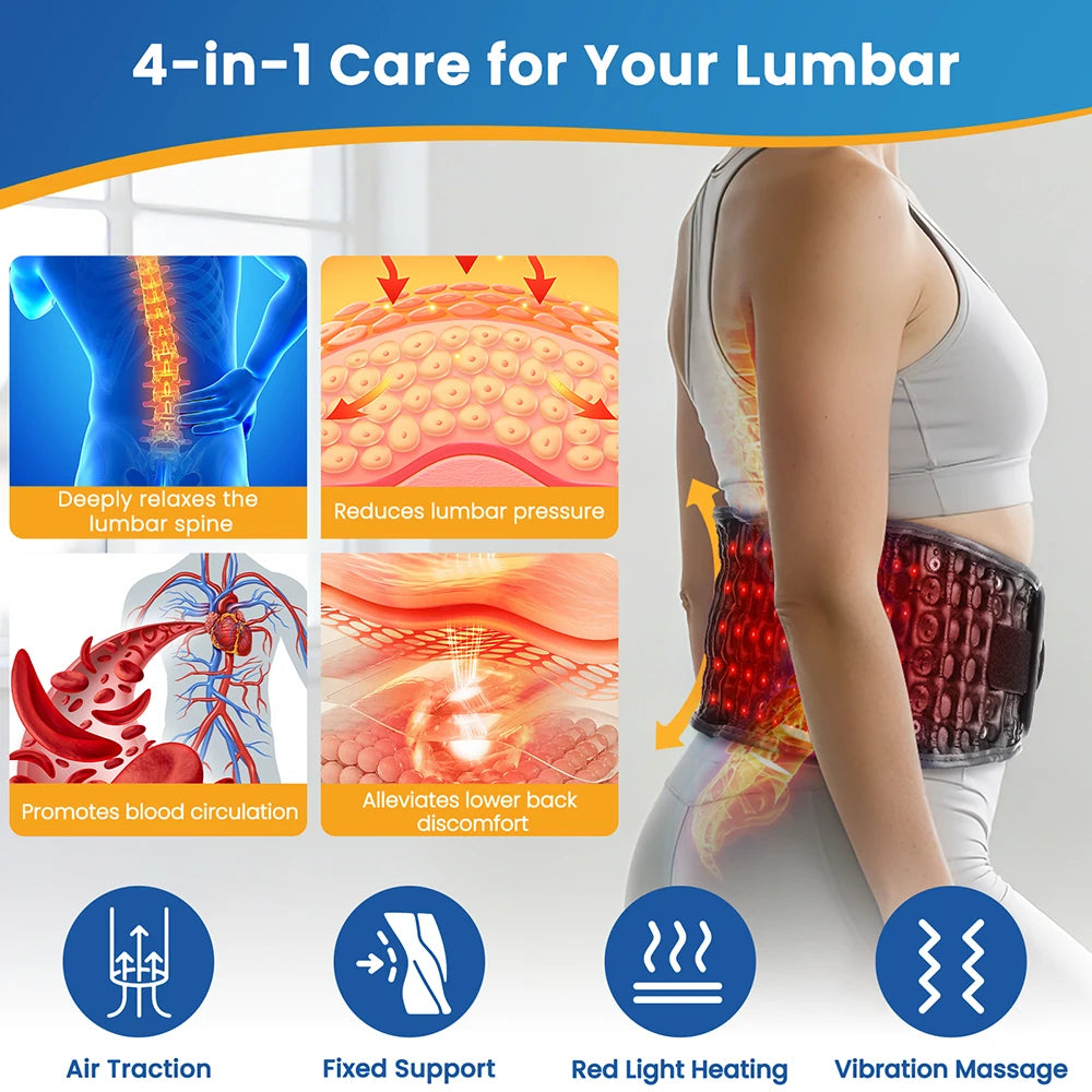 Cordless Inflatable Waist Belt with Heating Vibration Low Back Lumbar Support Belt Spinal Air Tration Belt Waist Support Brace