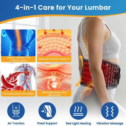Cordless Inflatable Waist Belt with Heating Vibration Low Back Lumbar Support Belt Spinal Air Tration Belt Waist Support Brace