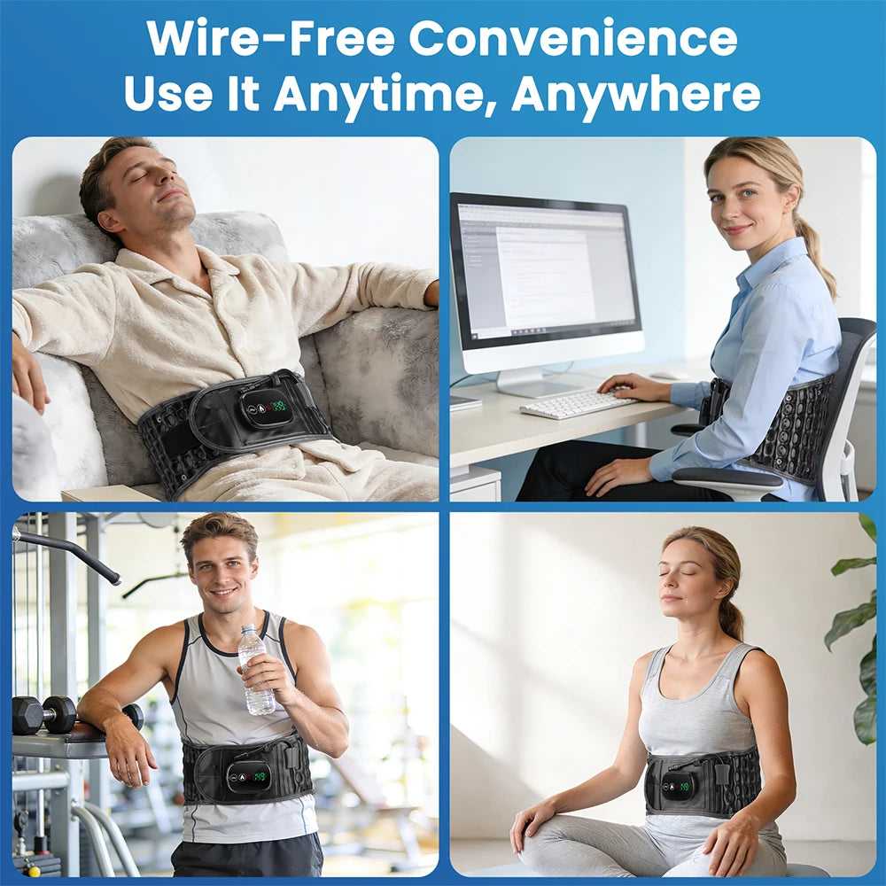 Cordless Inflatable Waist Belt with Heating Vibration Low Back Lumbar Support Belt Spinal Air Tration Belt Waist Support Brace