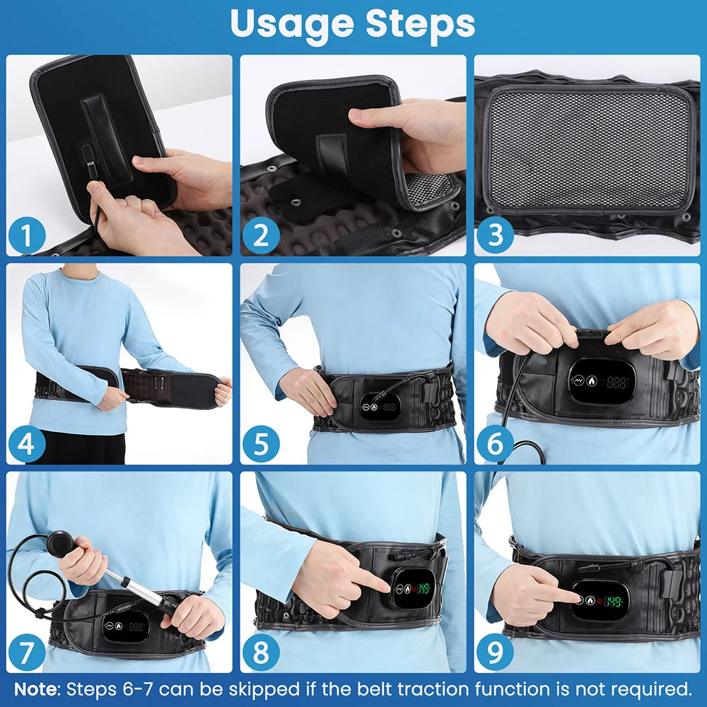 Cordless Inflatable Waist Belt with Heating Vibration Low Back Lumbar Support Belt Spinal Air Tration Belt Waist Support Brace
