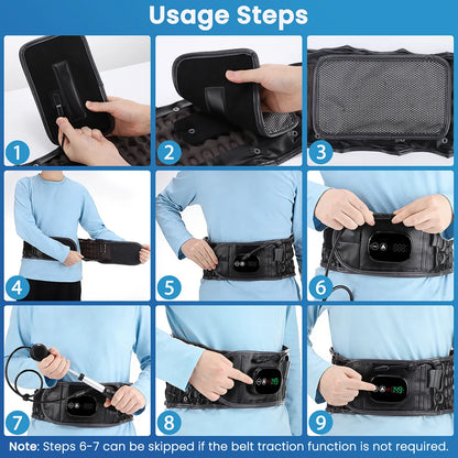 Cordless Inflatable Waist Belt with Heating Vibration Low Back Lumbar Support Belt Spinal Air Tration Belt Waist Support Brace